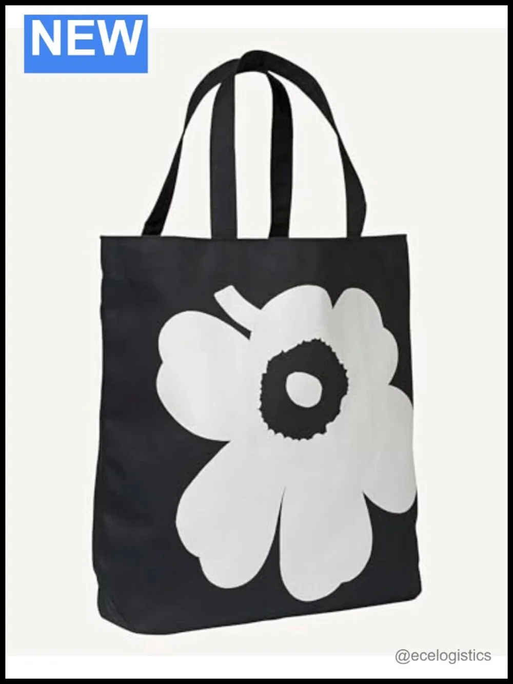 Marimekko Style Cotton Canvas Tote Bag Large Unikko Print